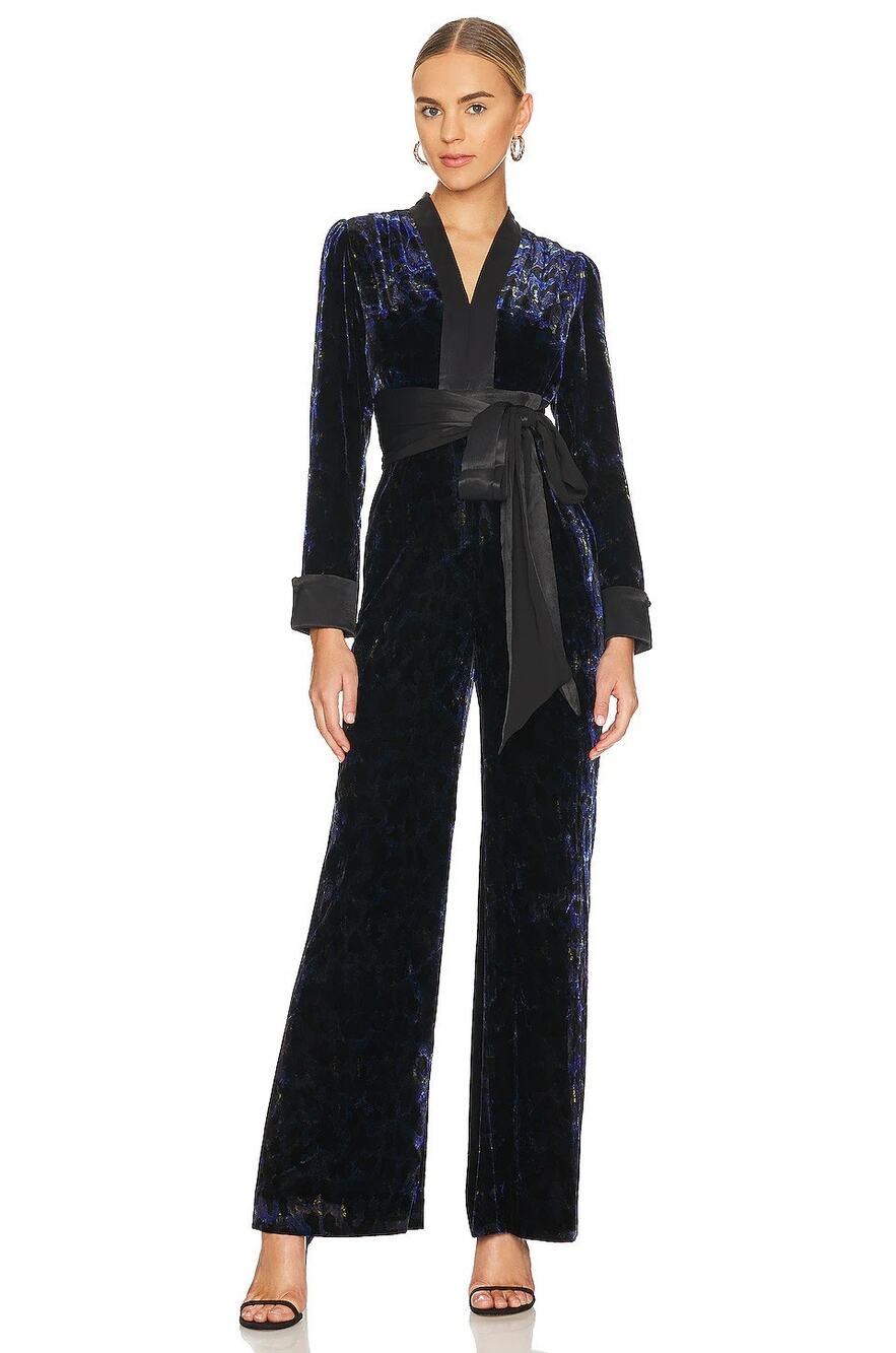 Diane Von Furstenberg DVF Vegas Jumpsuit Velvet Evening Formal Preppy Party 00